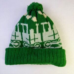 Kids Wool Beanie Cotswold Woolen Weavers Green Train Design
